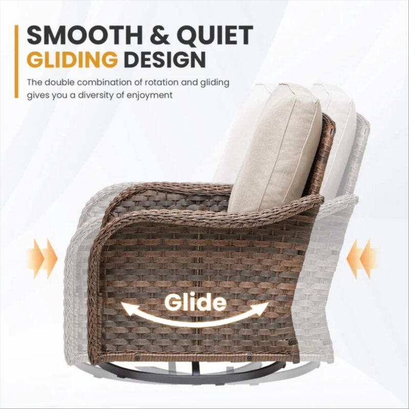 Gymojoy 3 Piece Patio Furniture Sets Wicker Swivel Gliders High Back Rocking Chairs Set of 2 with...