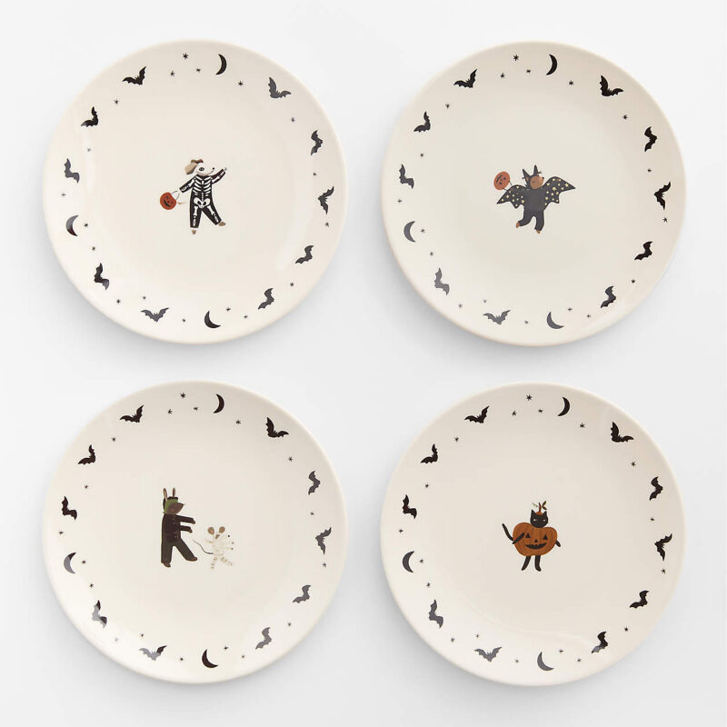 Halloween Melamine Kids Dinner Plates, Mixed Set of 4 | Crate & Kids