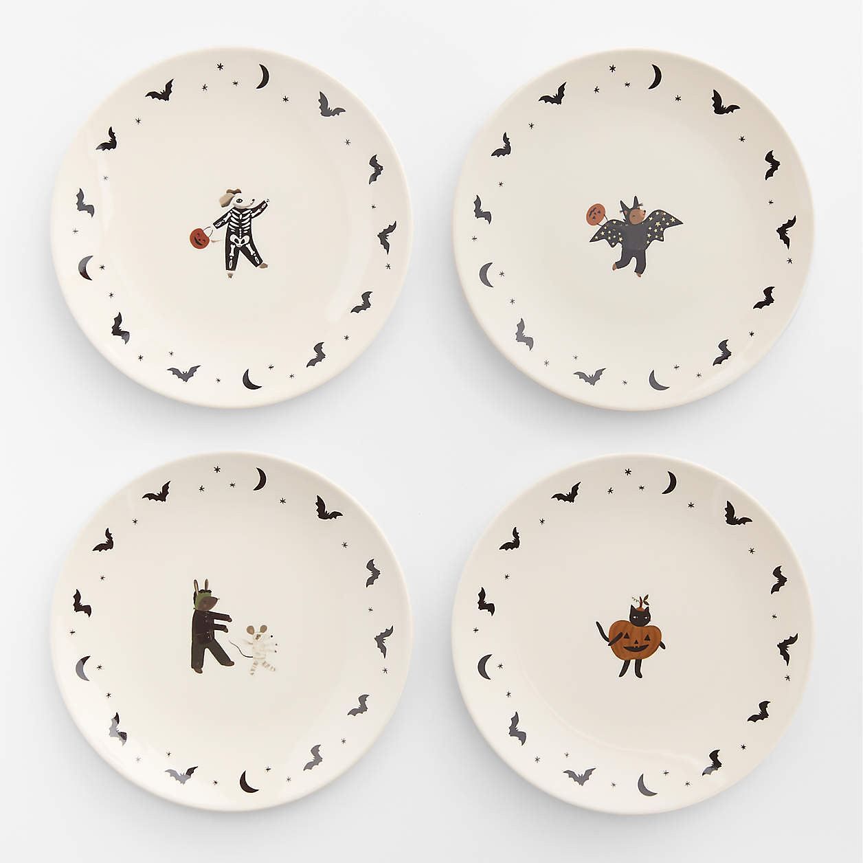 Halloween Melamine Kids Dinner Plates, Mixed Set of 4 | Crate & Kids