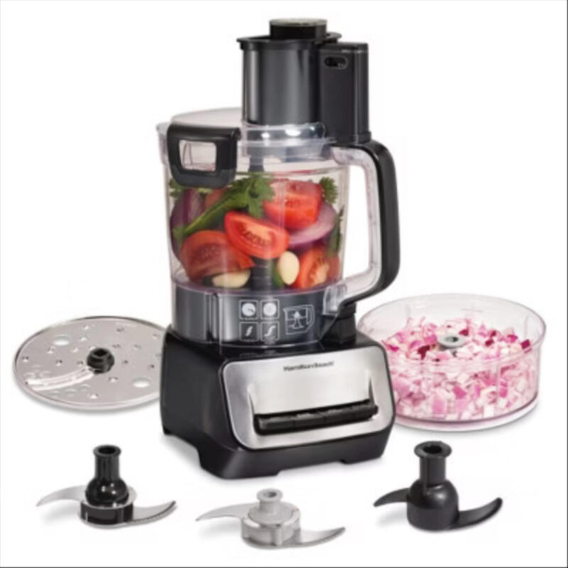 Hamilton Breach Pro Dual Bowl Food Process 70585: 500W Full-Size Processor, 3 Speeds, Large Feed Tube, Dishwasher-Safe