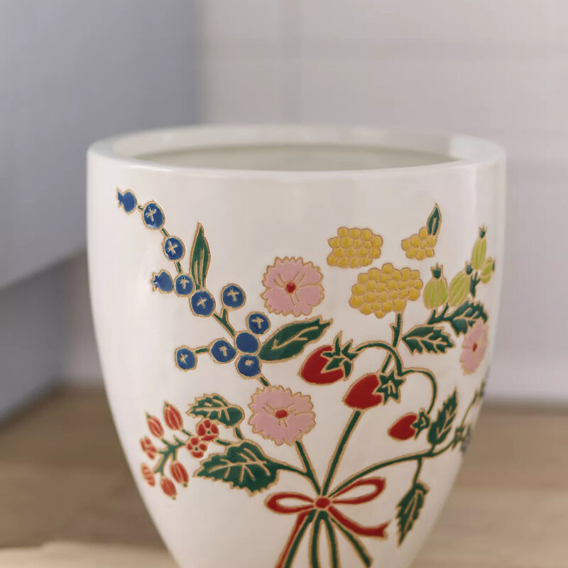 Hand-Painted Ceramic Waste Bin