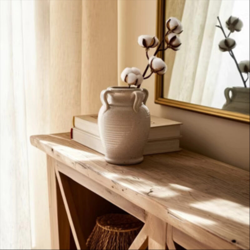 Handcrafted Pottery Vase - Elegant Textured Terracotta Flower Holder - Decorative Home Accent for Living Room, Bedroom, Office - 8" White