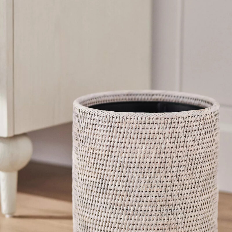 Handwoven Rattan Round Waste Basket with Metal Liner