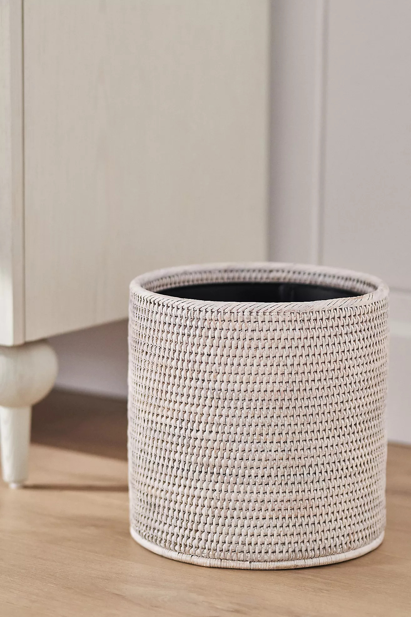 Handwoven Rattan Round Waste Basket with Metal Liner