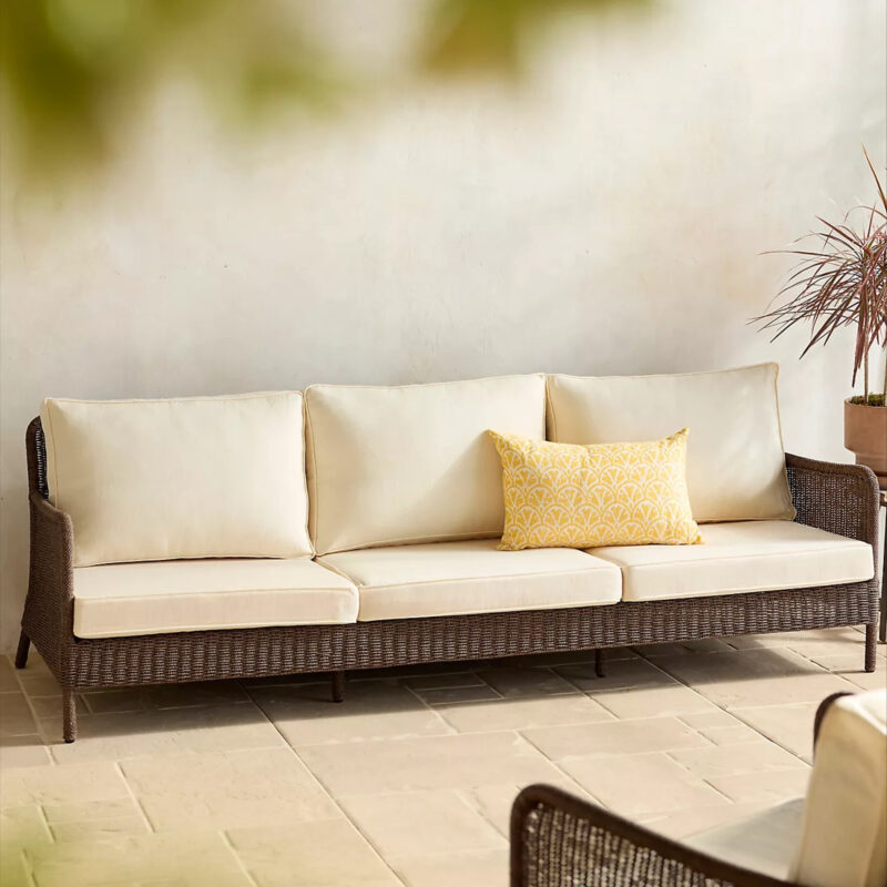 Harbor All Weather Wicker Three Seat Sofa, White Cushions