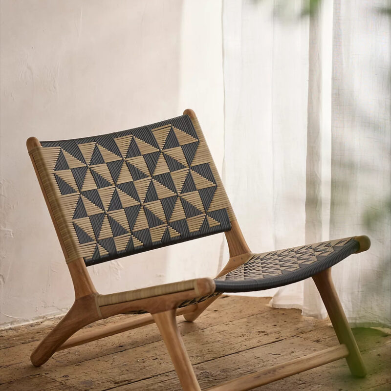 Havana Wicker + Teak Armless Chair, Black + Natural