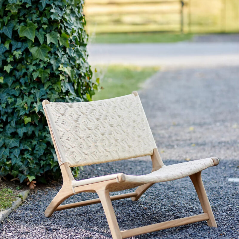 Havana Wicker + Teak Armless Chair, Neutral Diamond