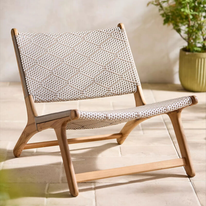 Havana Wicker + Teak Armless Chair, Neutral Wave