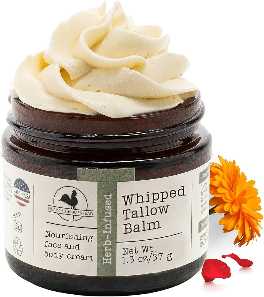Hearth & Homestead Whipped Beef Tallow for Skin & Face - 100% Grass Fed, Eczema Cream & Body Butt...