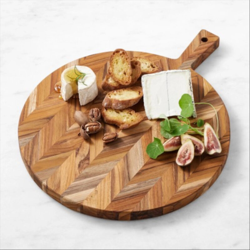 Herringbone Round Cheese Board, Teak, Small