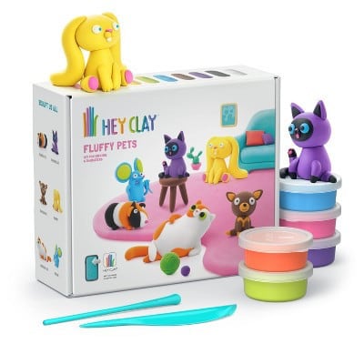 HEY CLAY 17pc Fluffy Pets: Non-Toxic Modeling Dough for Kids, Includes Sculpting Tools & Instructions, Ages 3+