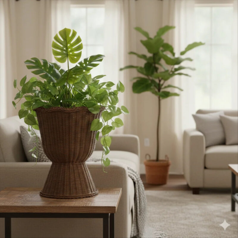 HIELLFQ Decorative Plant Pots Elegant Home Decor,15.3" Rattan Planter Easter Decor for Home Garde...