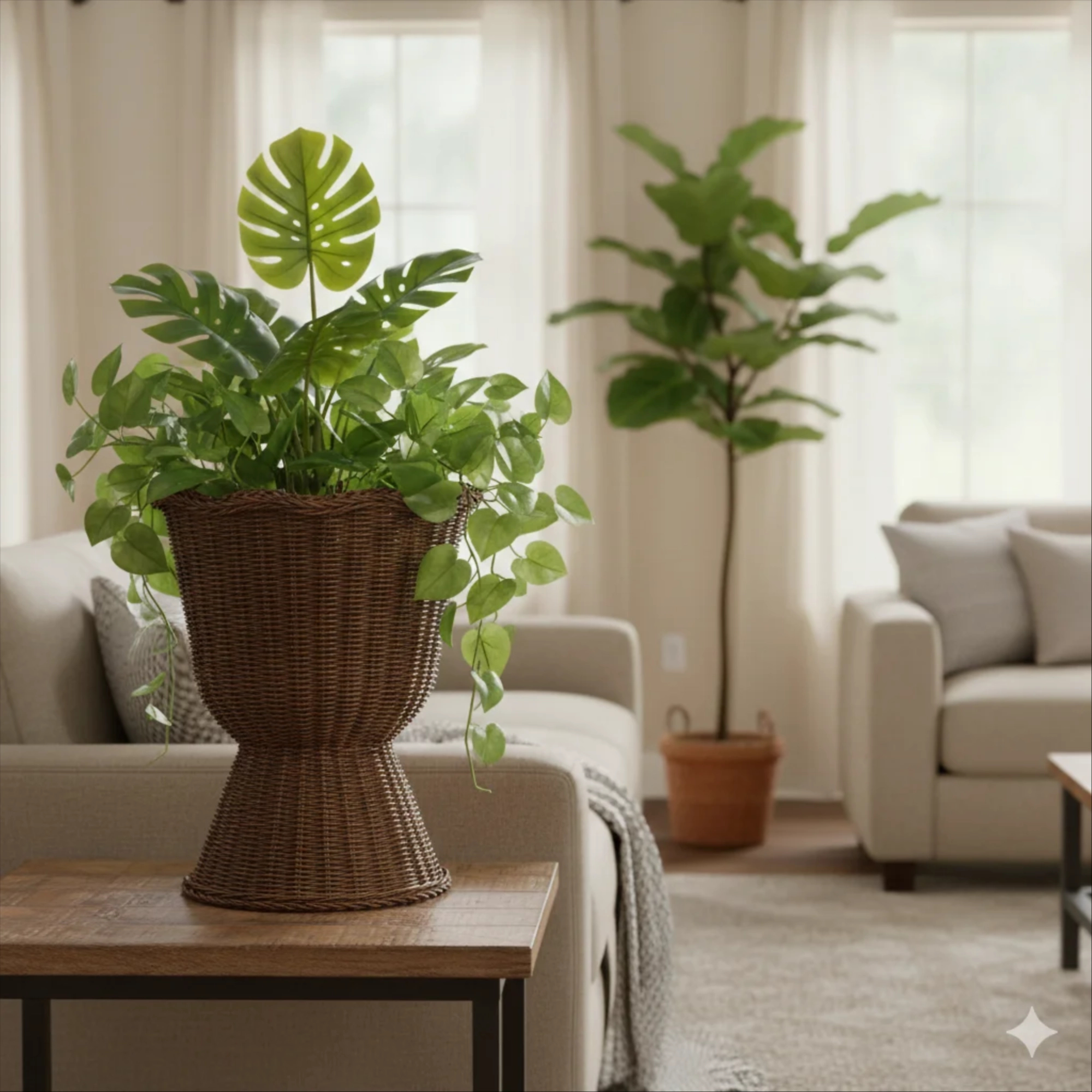 HIELLFQ Decorative Plant Pots Elegant Home Decor,15.3" Rattan Planter Easter Decor for Home Garde...