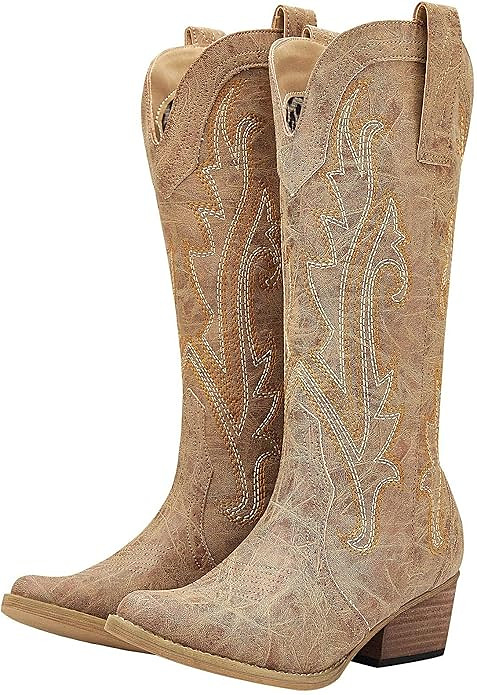 HISEA Rollda Cowboy Boots for Women, Cowgirl Boots, Comfortable Western Boots with Pointed Toe St...