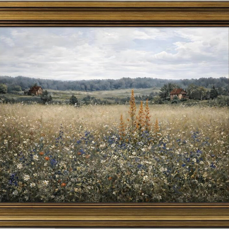 HISPACE Vintage Gold Framed Wall Art for Living Room,8x10 Inch Vintage Wildflower Field Canvas Wa...