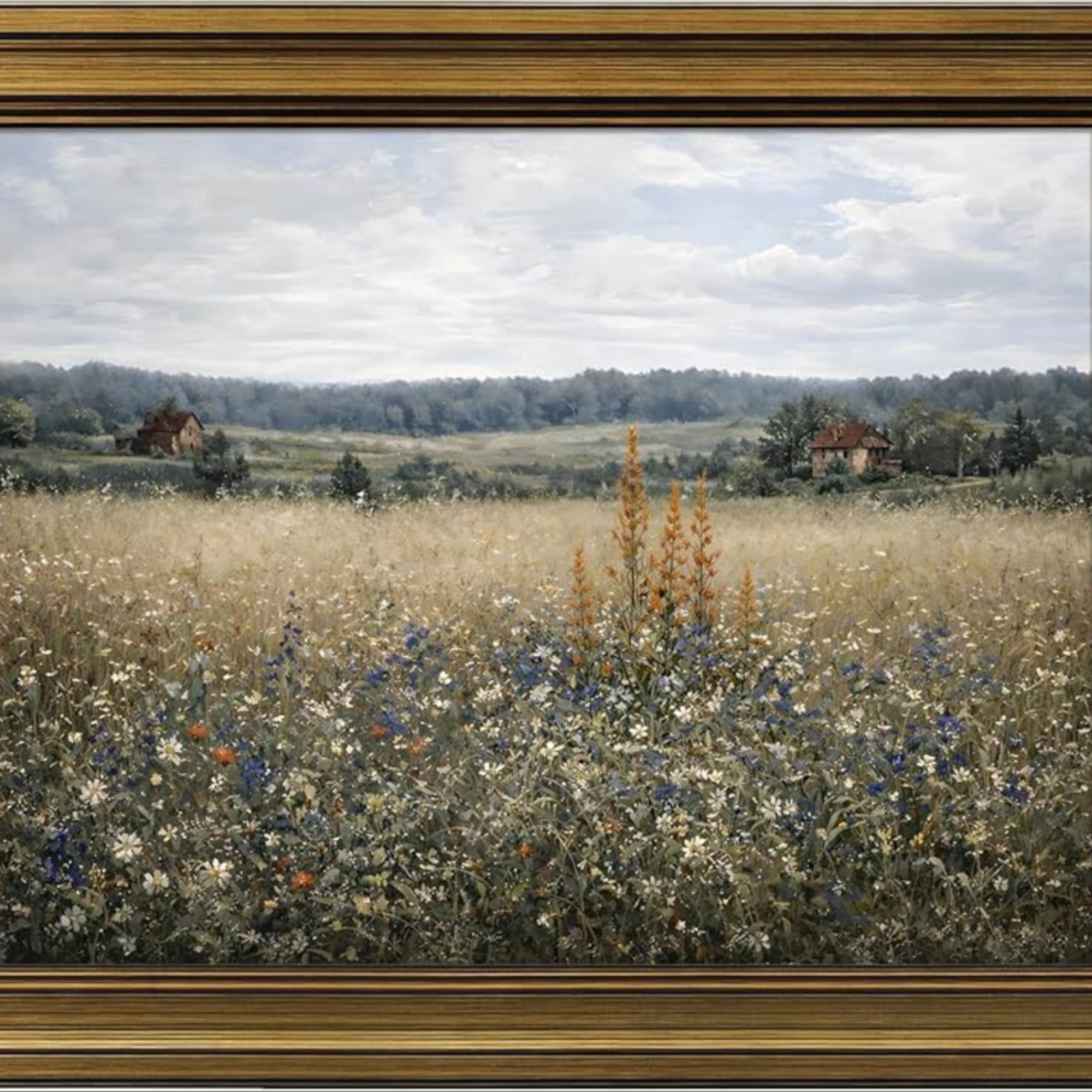 HISPACE Vintage Gold Framed Wall Art for Living Room,8x10 Inch Vintage Wildflower Field Canvas Wa...