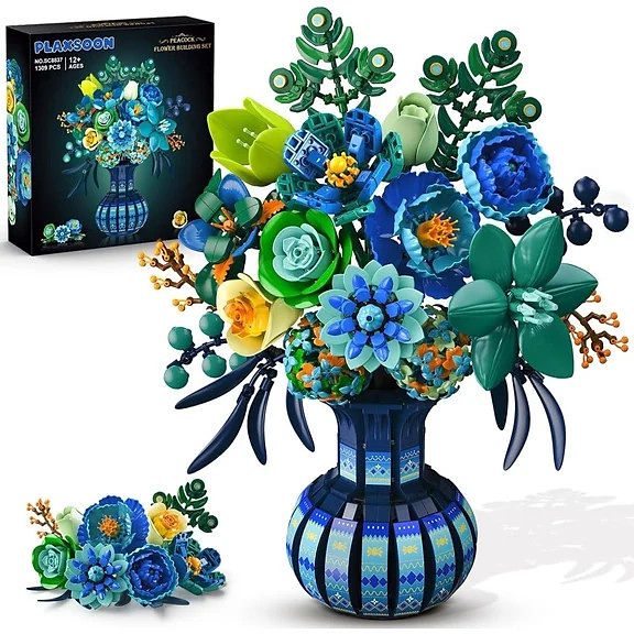 HOGOKIDS Gothic Bat Planter Building Set, 840PCS Dark Floral Bouquet Blocks, Black Dahlia Display...