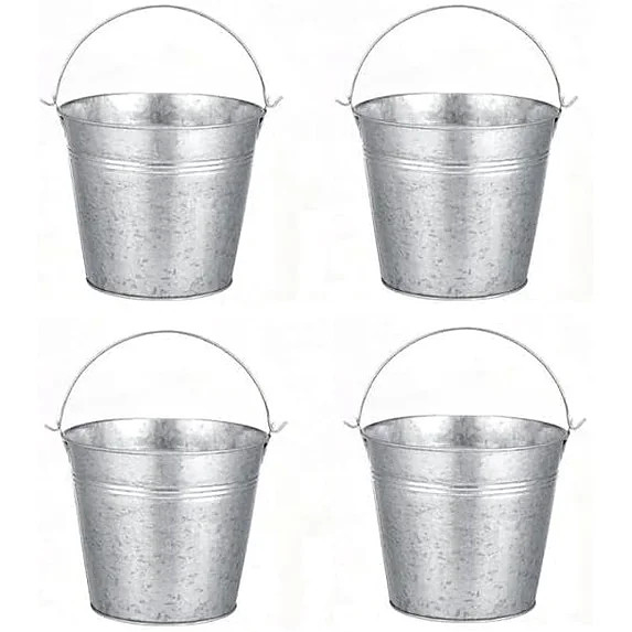 Hosley Set of 4 Galvanized Metal Bucket With Liner 3.66 Inch High. Ideal Gift for Wedding House W...