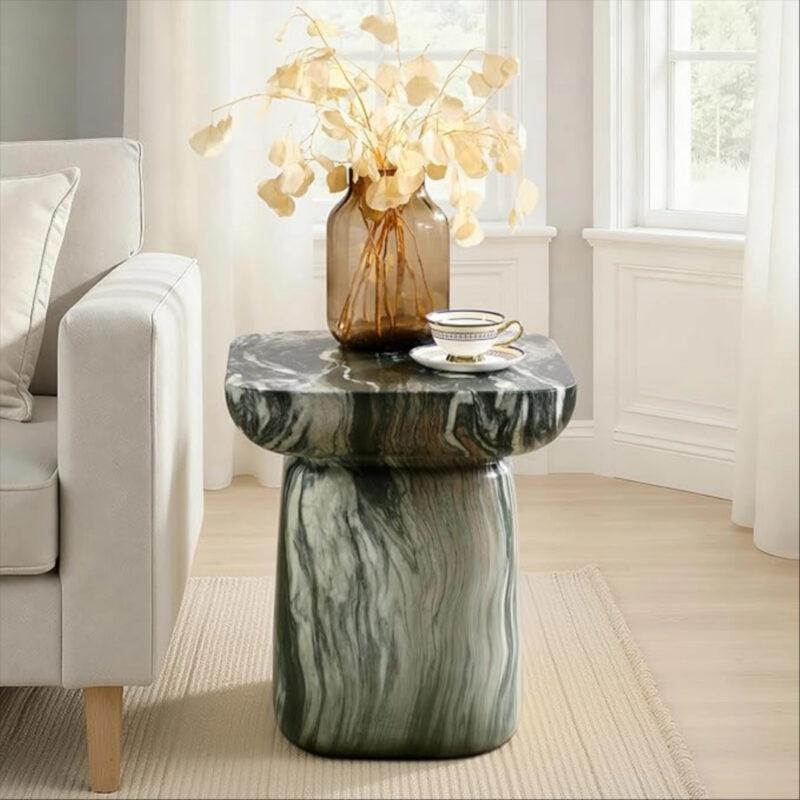 HULALA HOME Modern Concrete Side Table, Marble Stone End Table, Elegant Minimalist Pedestal Accen...