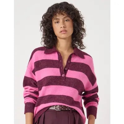 Hush Drew Wool Blend Relaxed Rugby Sweater in Burgundy Purple at Nordstrom, Size Medium