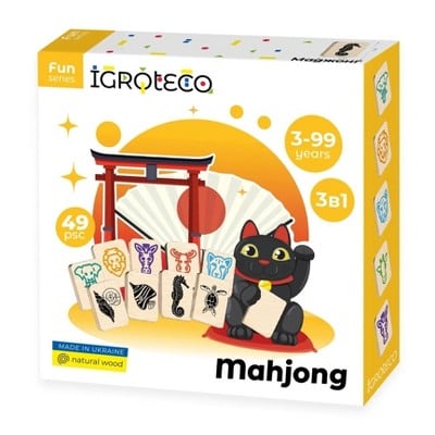 Igroteco Wooden Mahjong Game, 49-Piece Kids Matching & Memory Game, Made in Ukraine, Ages 3+