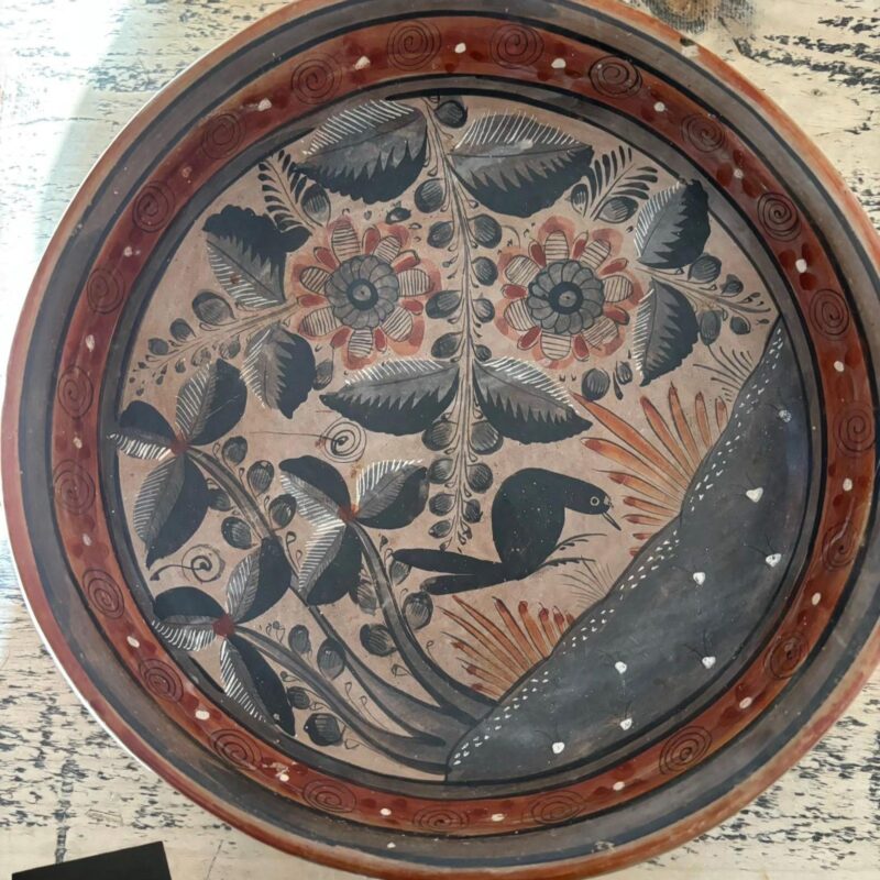 Vintage Mexican Ceramic Bowl: Hand-Painted Bird Design, Rustic Folk Art Dish