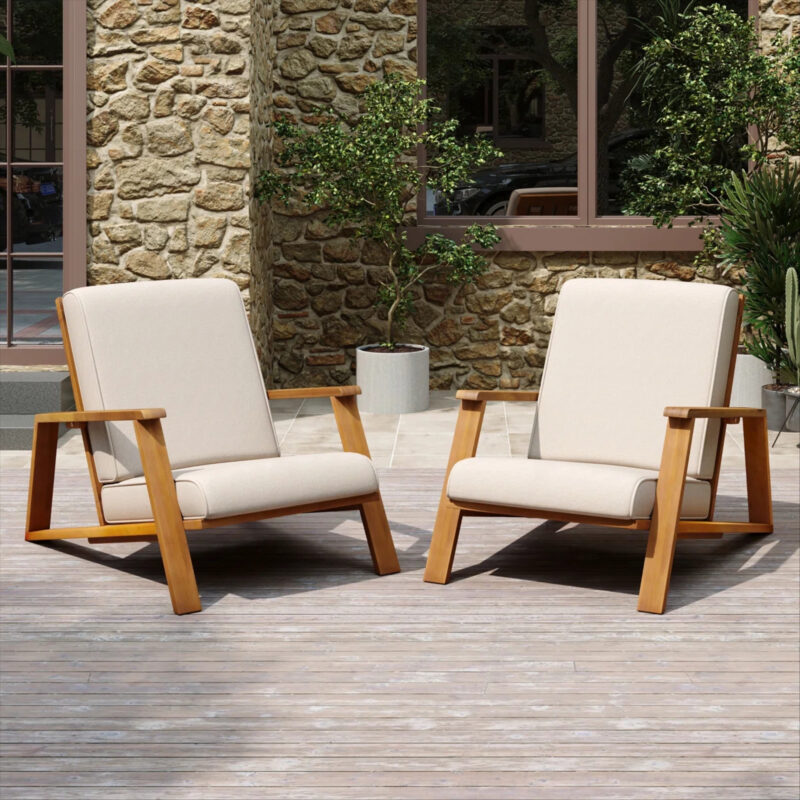 Isham Acacia Outdoor Lounge Chair (Set of 2)