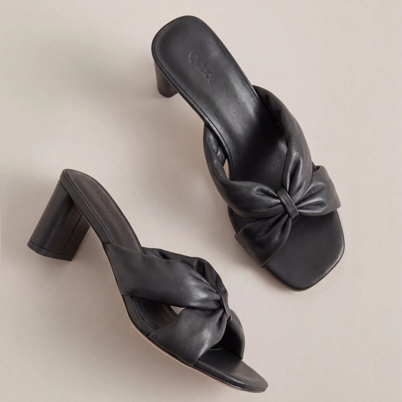 Italian Leather Twist Mid Heel Mule
