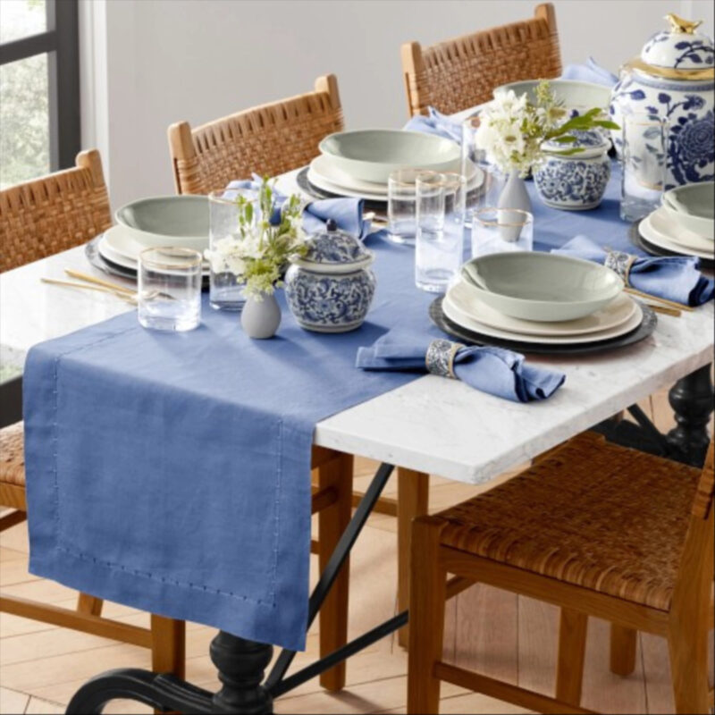 Italian Washed Linen Table Runner, Blue