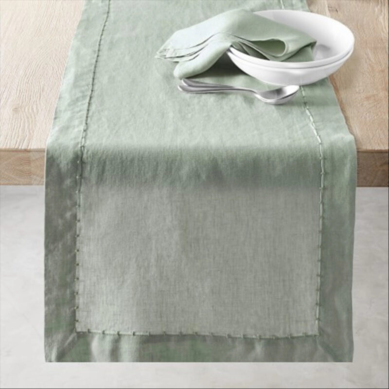 Italian Washed Linen Table Runner, Seafoam