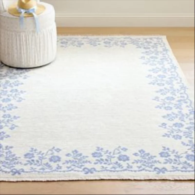 LoveShackFancy Floral Border Reversible Washable Rug Ivory/Blue
