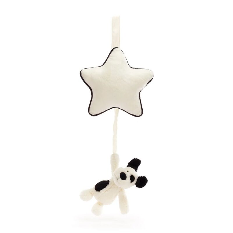 Jellycat Bashful Rufferty Black & Cream Puppy Musical Pull