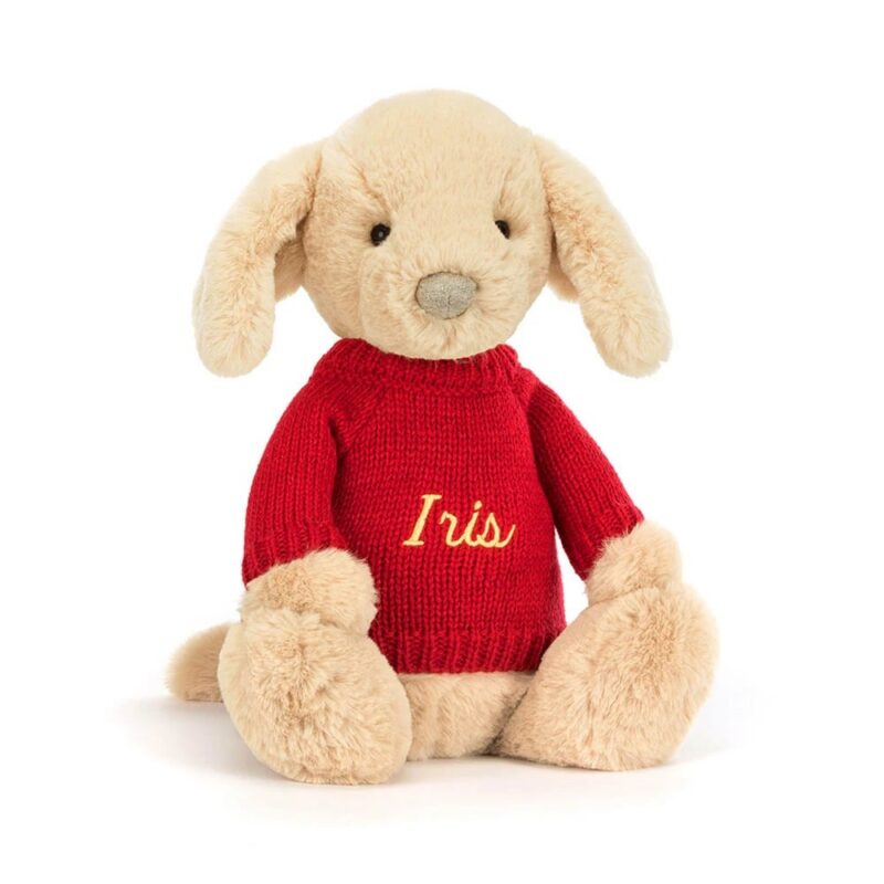 Jellycat Bashful Luxe Puppy Orlando with Personalized Red Jumper