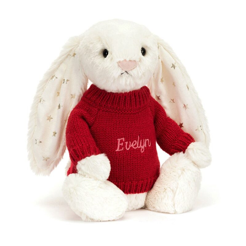 Jellycat Bashful Twinkle Bunny with Personalized Red Jumper