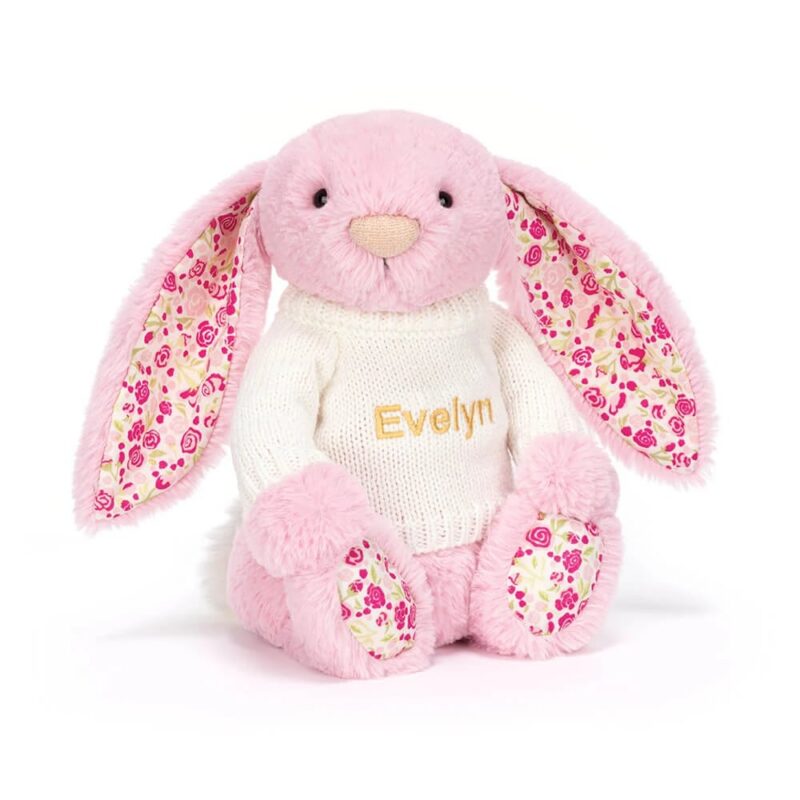 Jellycat Blushkin Blossom Luxe Bunny with Personalized Cream Jumper