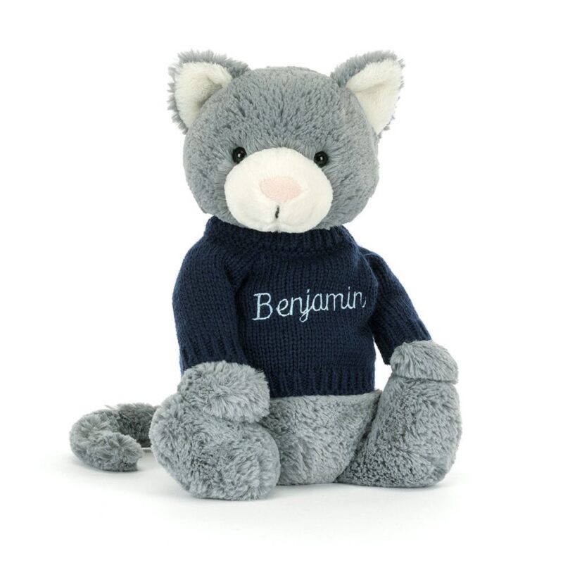 Jellycat Bashful Kitten with Personalized Navy Jumper