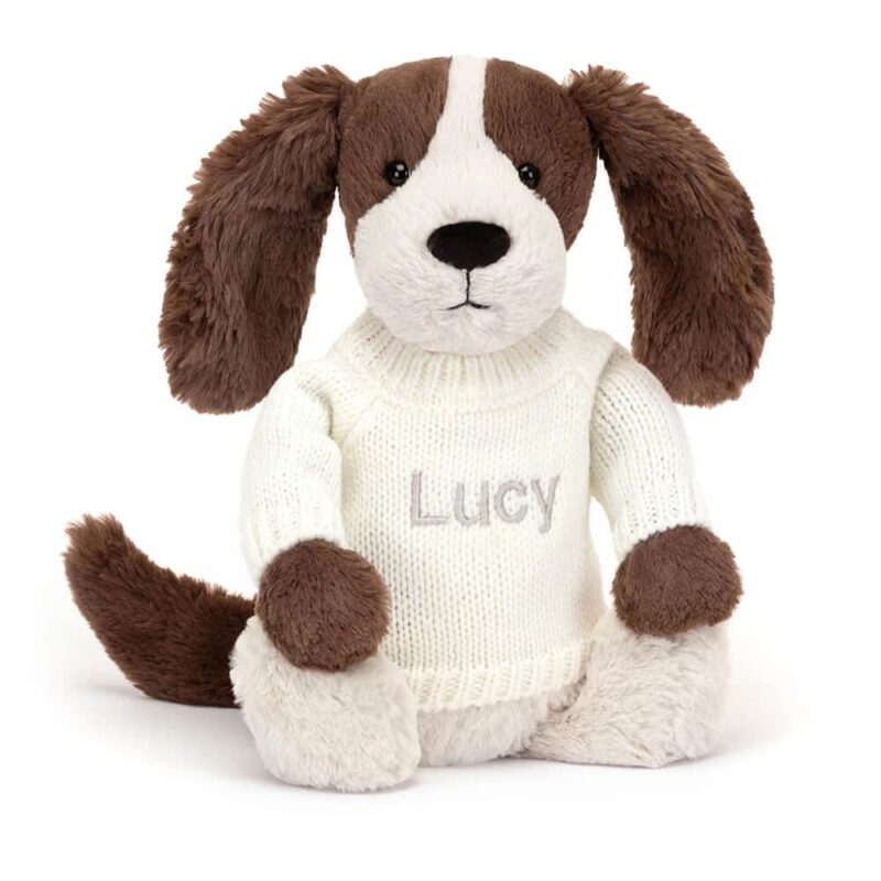 Jellycat Bashful Fudge Puppy with Personalized Cream Jumper
