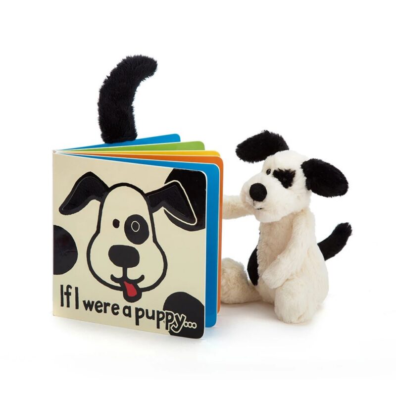 Jellycat If I Were A Puppy Book and Bashful Rufferty Black & Cream Puppy Small