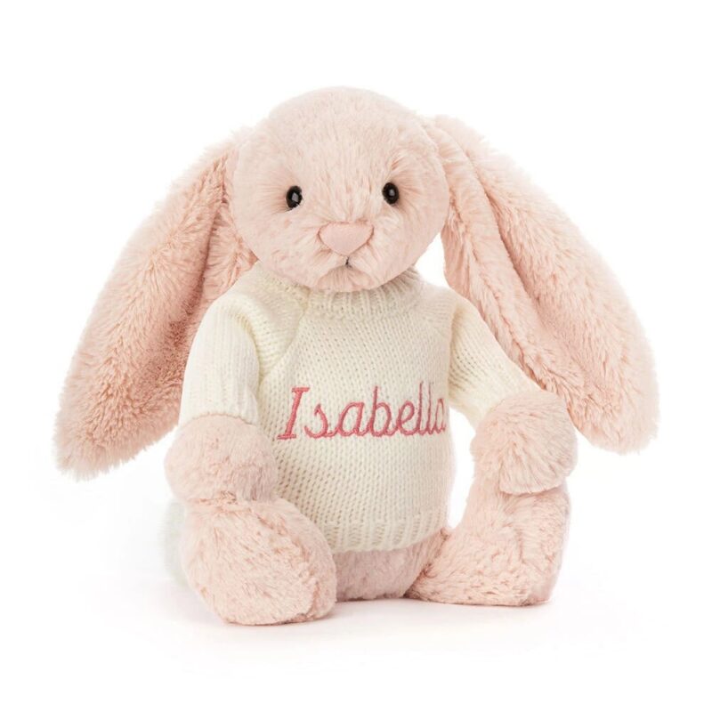Jellycat Bashful Blush Bunny with Personalized Cream Jumper