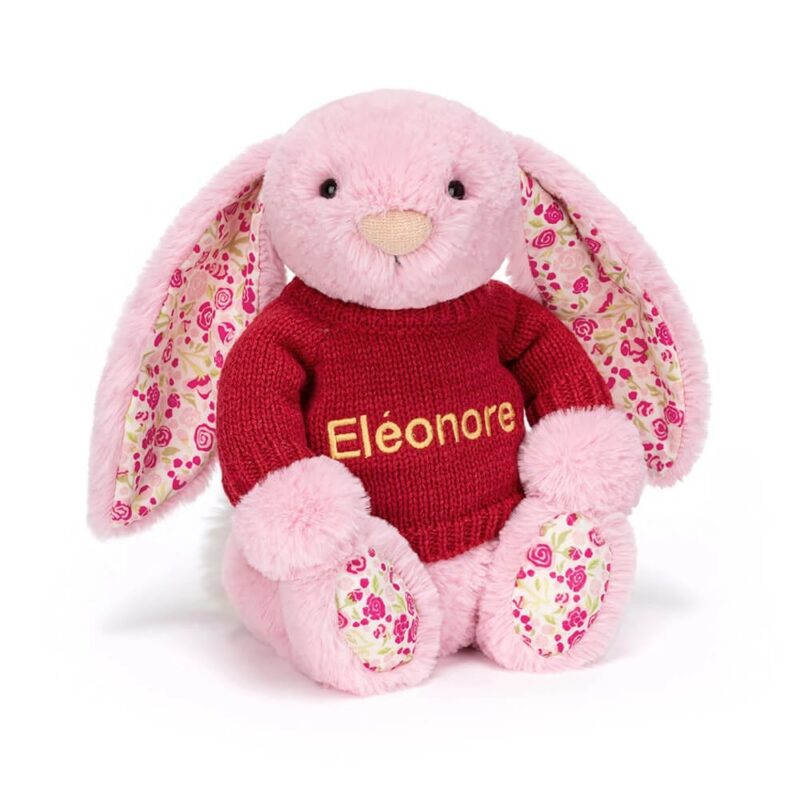 Jellycat Blushkin Blossom Luxe Bunny with Personalized Red Jumper