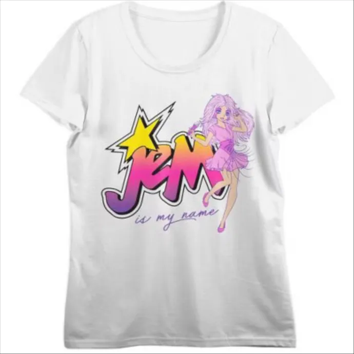 Jem And The Holograms Jem Is My Name Women's White Short Sleeve Perfect Tee-Small