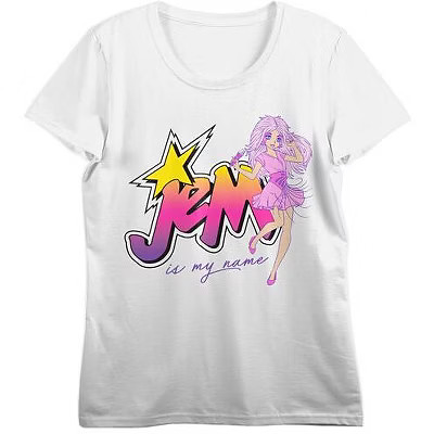 Jem And The Holograms Jem Is My Name Women's White Short Sleeve Perfect Tee-Small