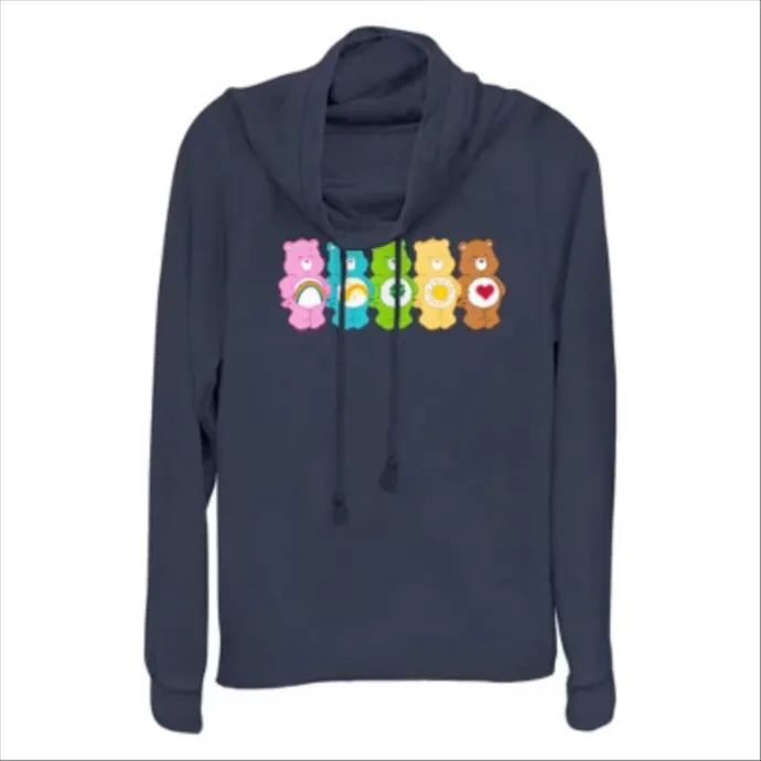 Junior's Care Bears Bears Line Up Cowl Neck Sweatshirt - Navy Blue - Small