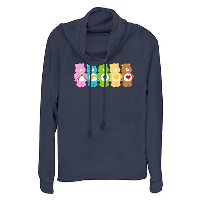 Junior's Care Bears Bears Line Up Cowl Neck Sweatshirt - Navy Blue - Small