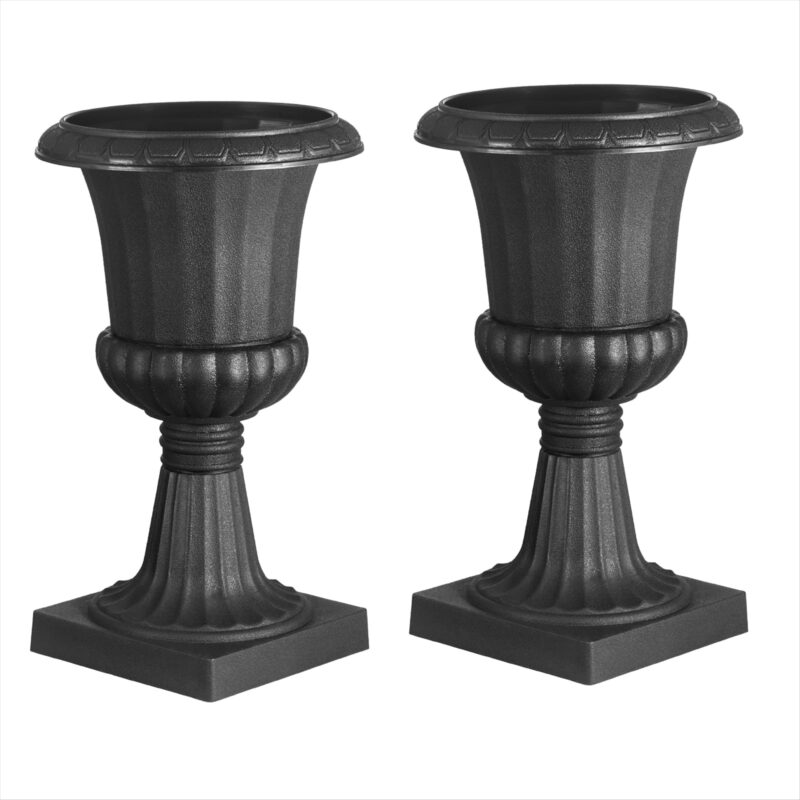 KFFKFF Plastic Urn Planters, 15.8 x 26.4 Inch, Set of 2 Black Decorative Flower Pots for Indoor &...