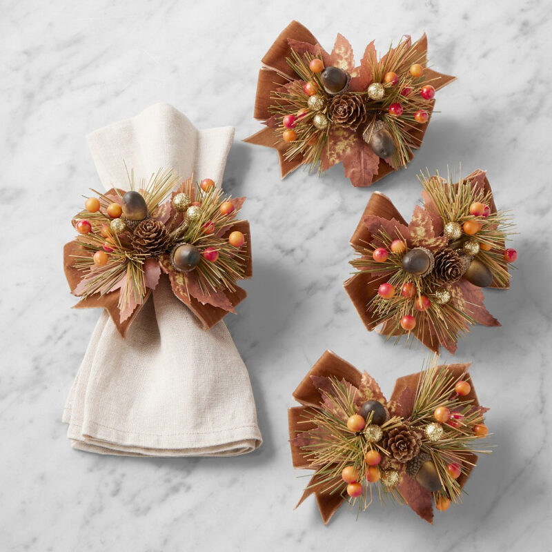 Kim Seybert x Williams Sonoma Botanical Spray Napkin Rings, Set of 4