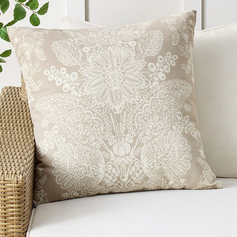 Kravet Heirloom Damask Outdoor Pillow, Sand, 24