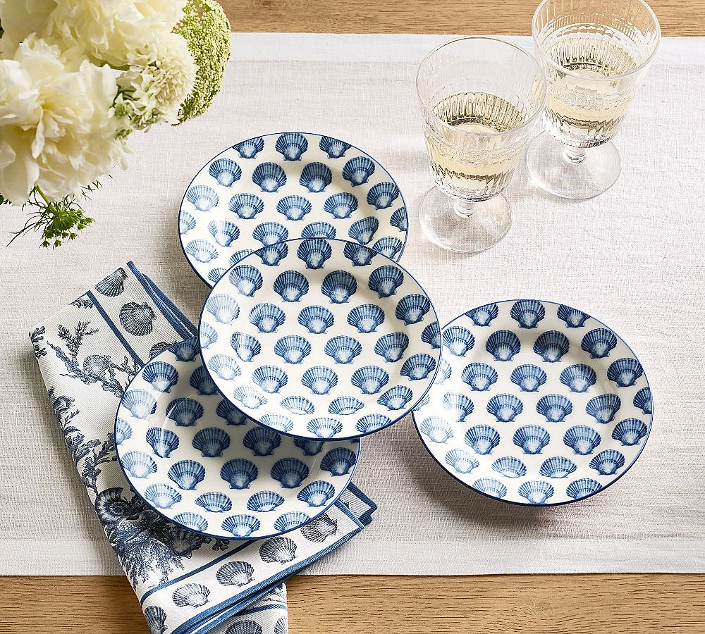 Kravet Shell Print Porcelain Appetizer Plates - Set of 4