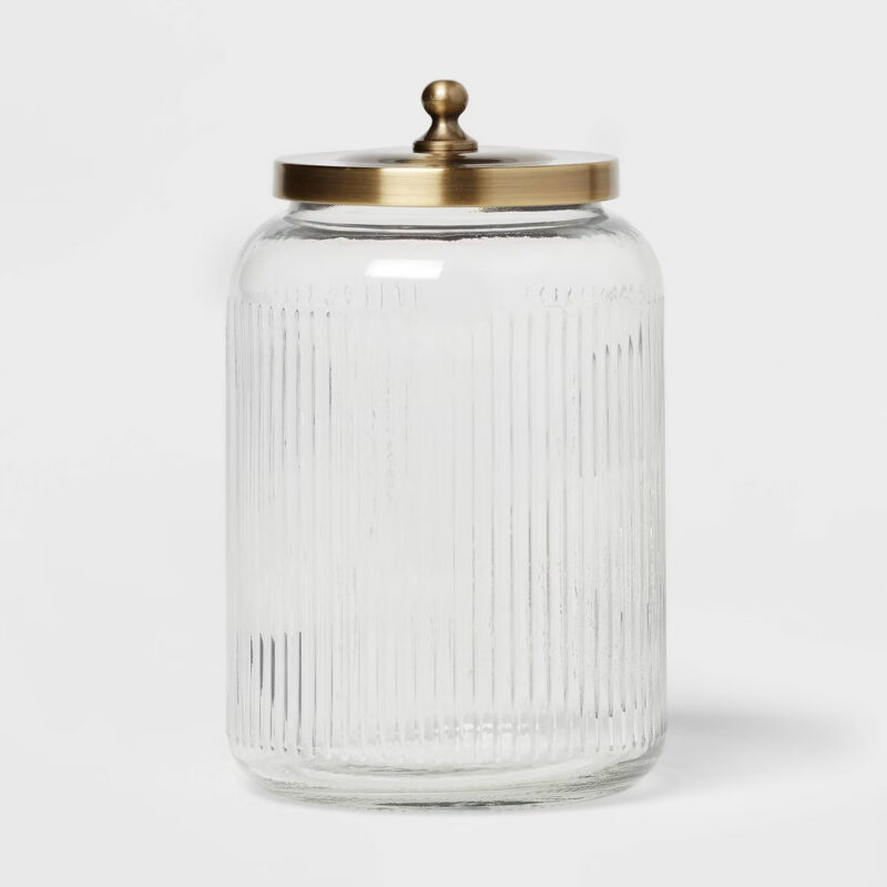 Large Bath Glass Canister Brass - Threshold™: Elegant Storage Solution for Bathroom Essentials,...