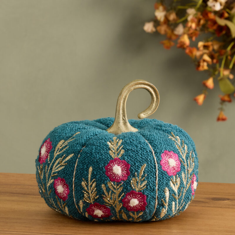 Large Boucle Floral Embroidered Pumpkin Decor